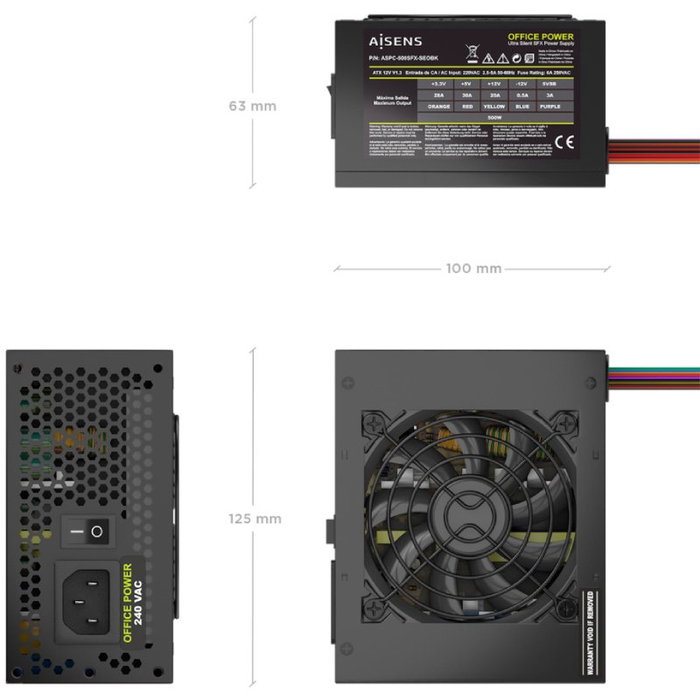 Aisens Fuente de Alimentación SFX 500W OEM Negra ASPC-500SFX-SEOBK
